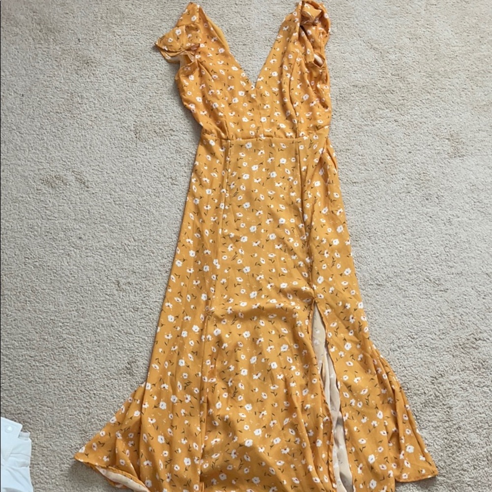 Shein Yellow Floral Print Backless Maxi